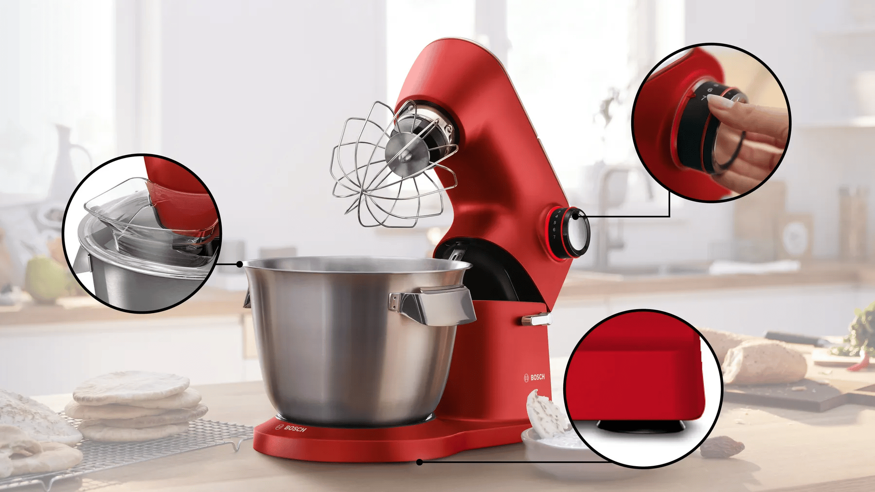 Bosch MUM9A66R00 Mutfak Makinesi OptiMUM 1600 W Kırmızı, Gümüş
