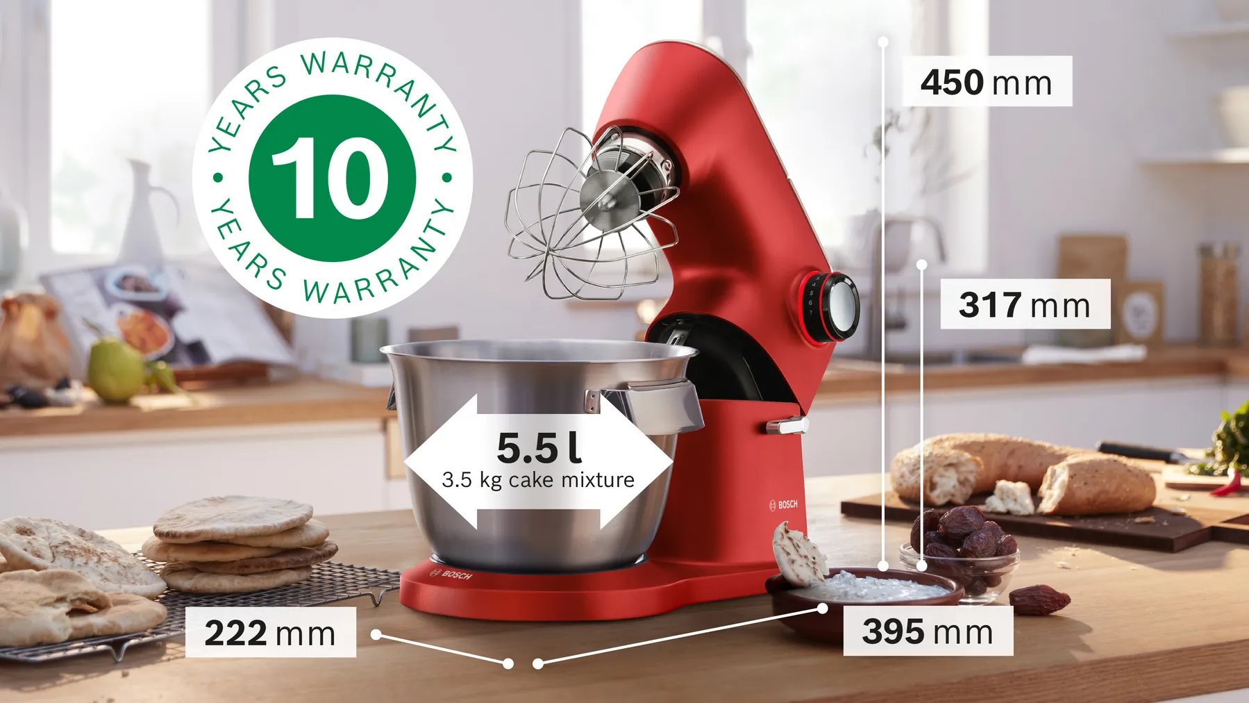 Bosch MUM9A66R00 Mutfak Makinesi OptiMUM 1600 W Kırmızı, Gümüş