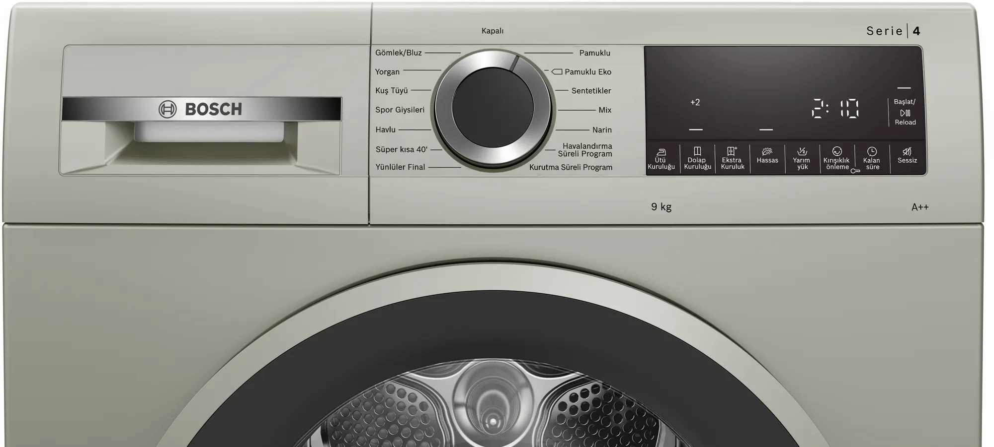 Bosch WQG2410TTR Serie 4 Isı Pompalı Kurutma Makinesi 9 kg Gümüş