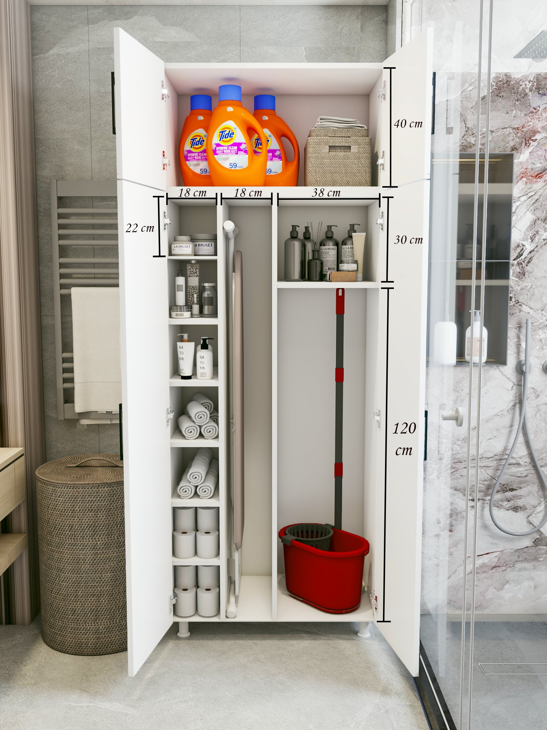 Çok Amaçlı Dolap Beyaz Banyo Düzenleyici Kiler Dolabı