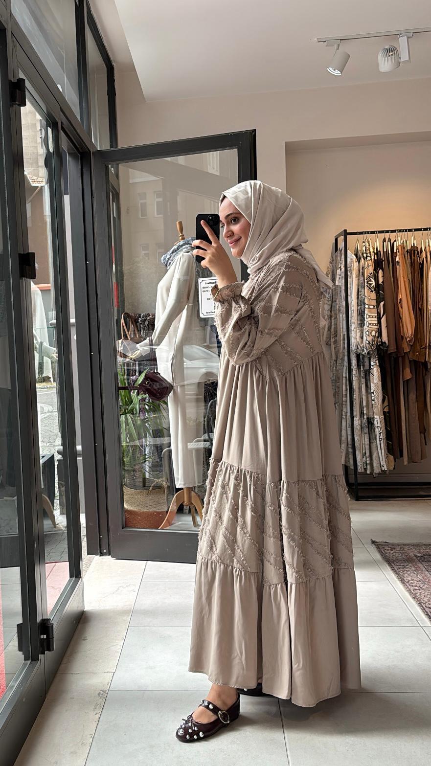 Alice Saçaklı Elbise Vizon