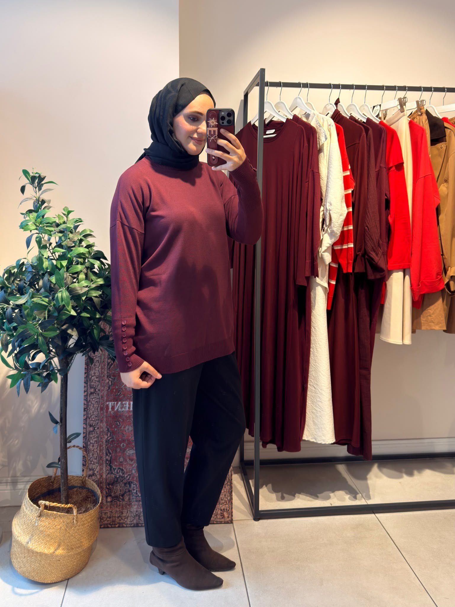 Basic Düğme Triko Bordo