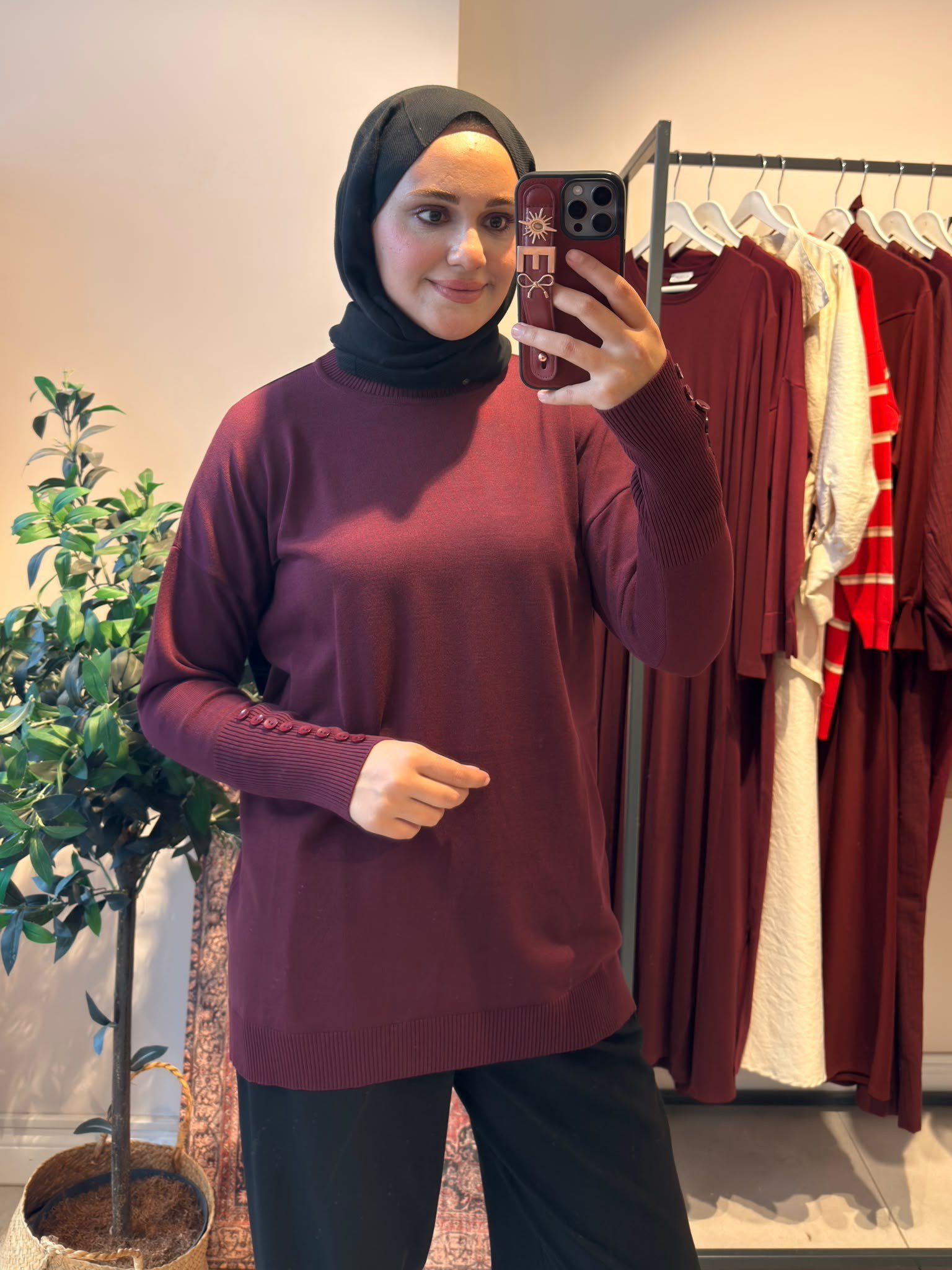 Basic Düğme Triko Bordo