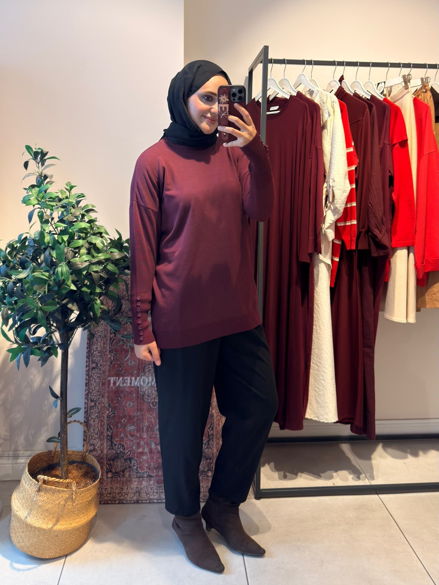 Basic Düğme Triko Bordo