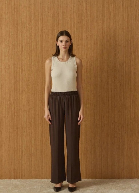 Basic Krep Pantolon Kahverengi