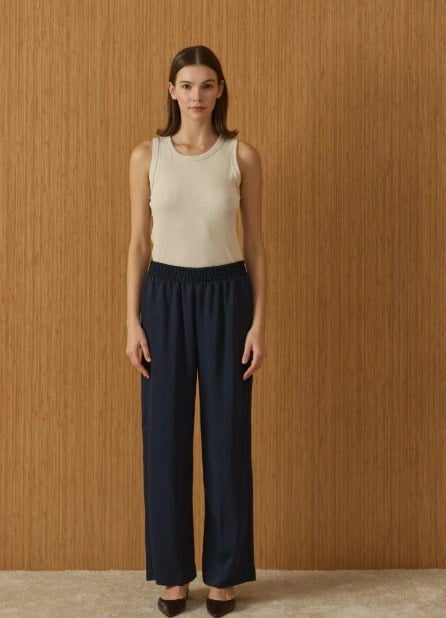 Basic Krep Pantolon Lacivert