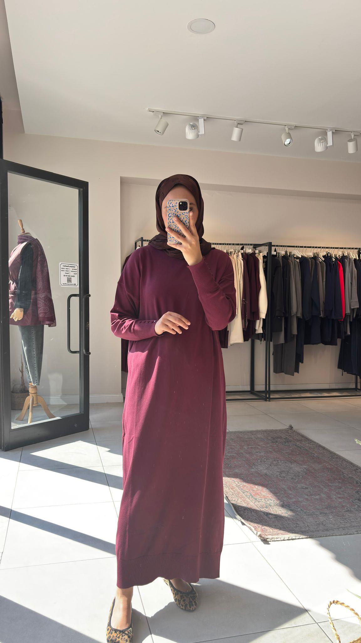 Basic Triko Elbise Bordo