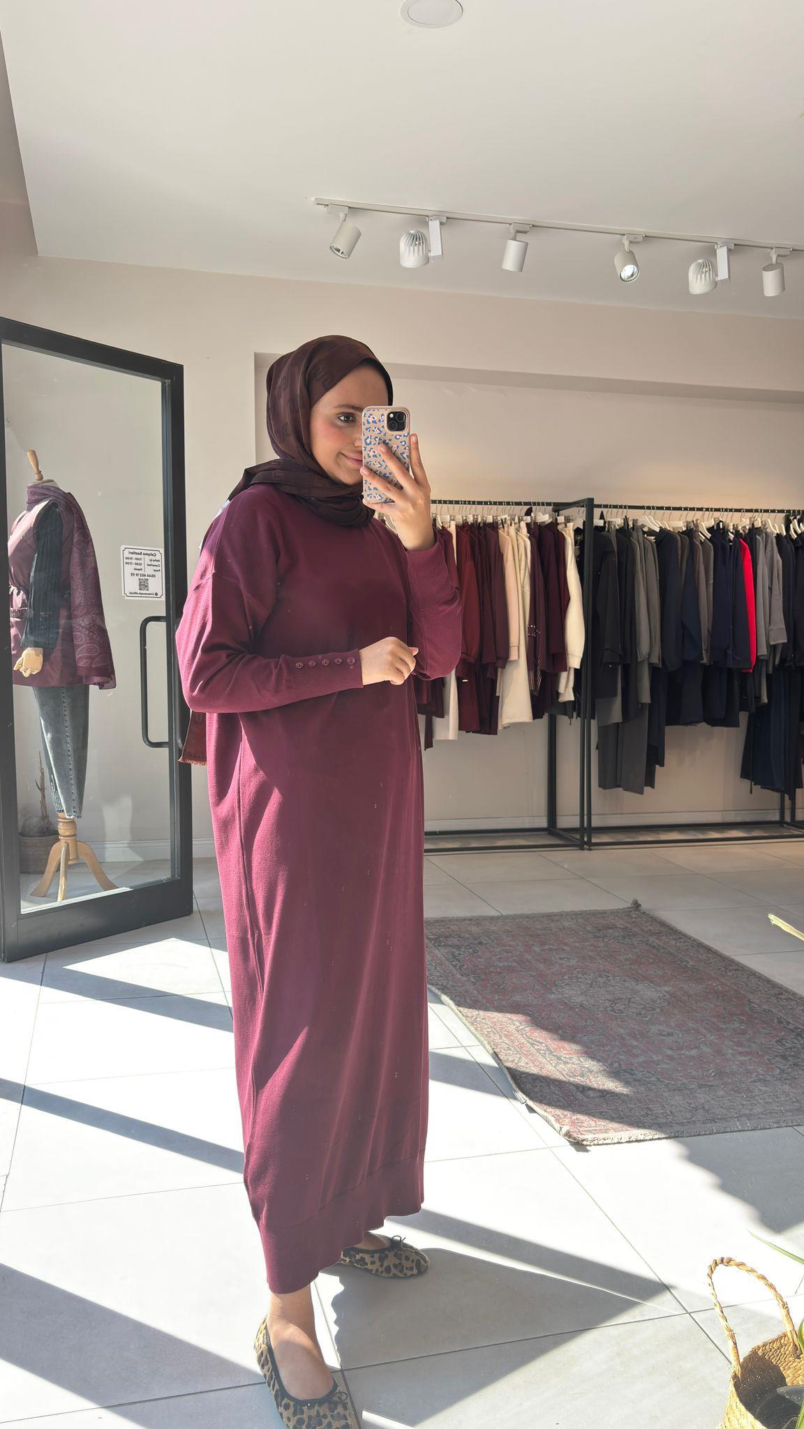 Basic Triko Elbise Bordo