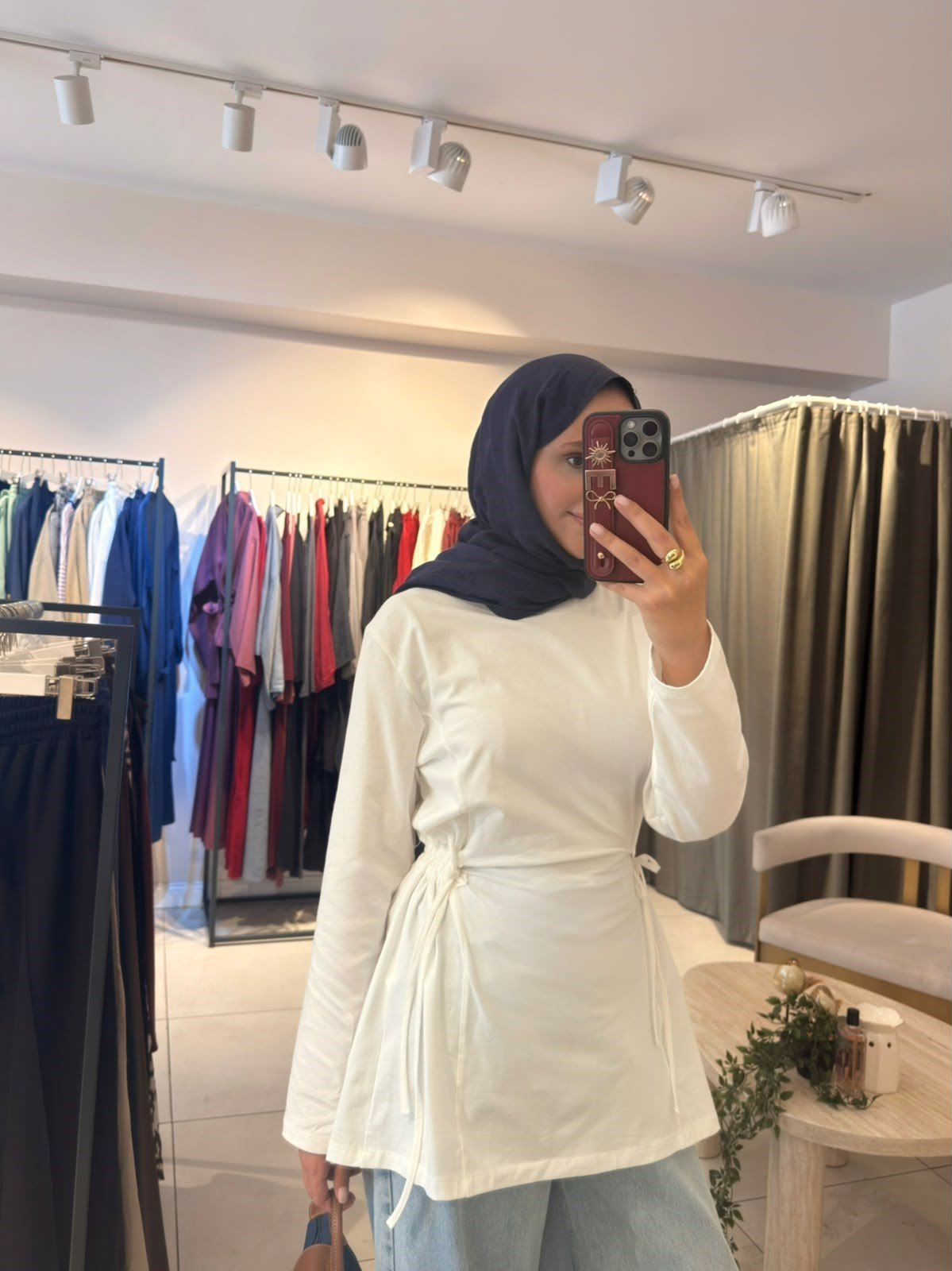 Bel Büzgülü Sweat Beyaz