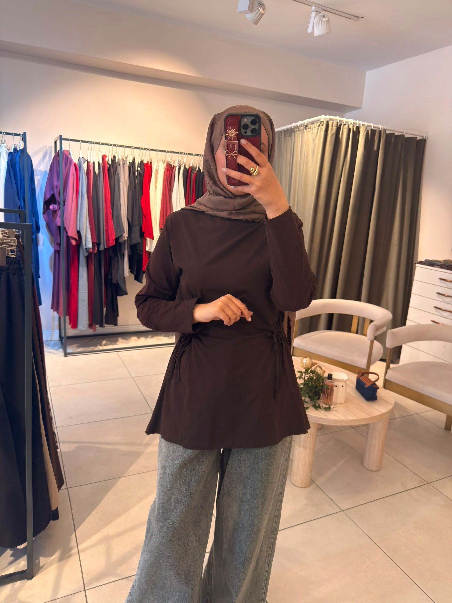Bel Büzgülü Sweat Kahverengi