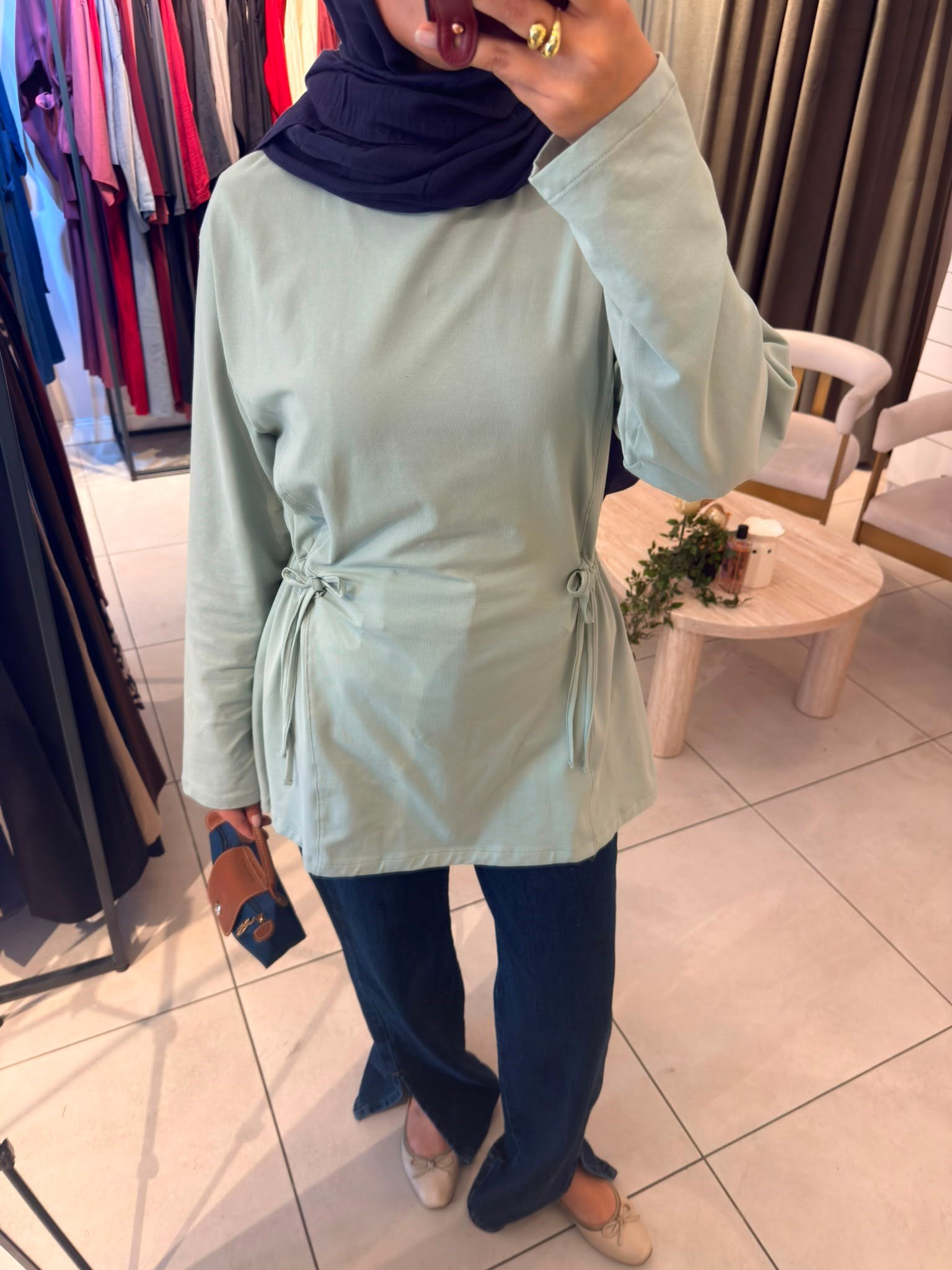 Bel Büzgülü Sweat Mint Yeşil