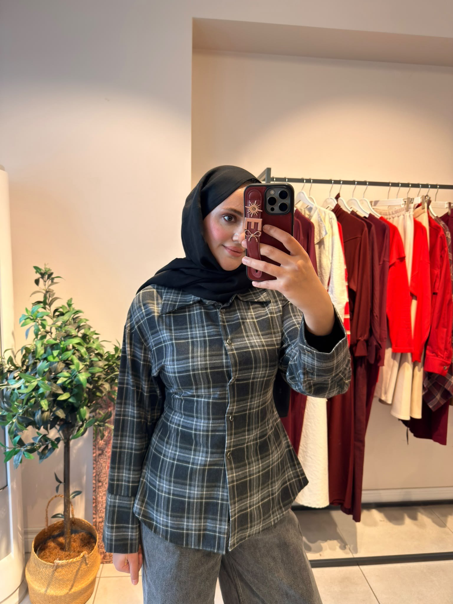 Belden Oturtma Detaylı Ekose Gri
