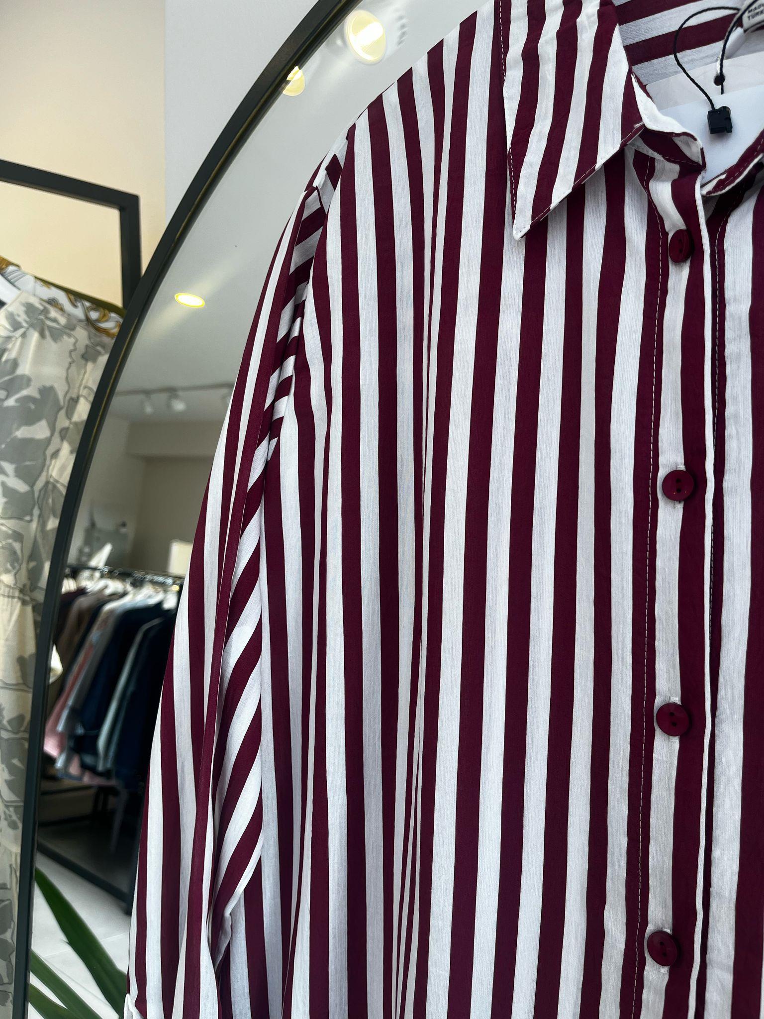 Çizgili Poplin Gömlek Bordo