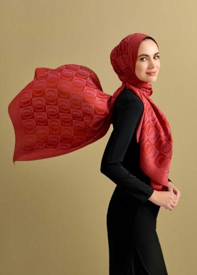 Dama Desen Kiremit Naia Pamuk Şal 70x200