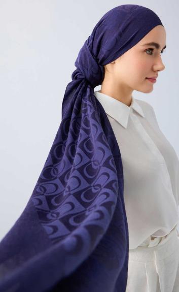 Dama Desen Lacivert Naia Pamuk Şal 70x200
