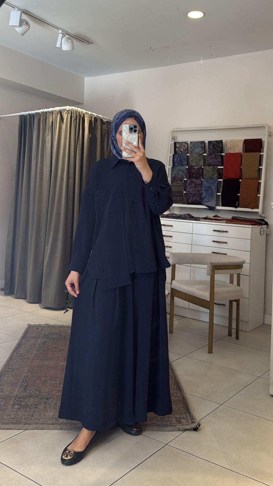 Double Krep Asimetrik Pantolonetek Takım Lacivert