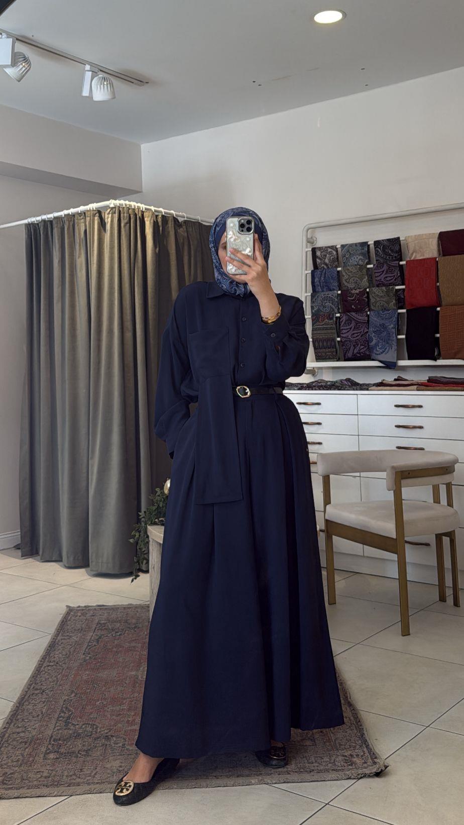 Double Krep Asimetrik Pantolonetek Takım Lacivert