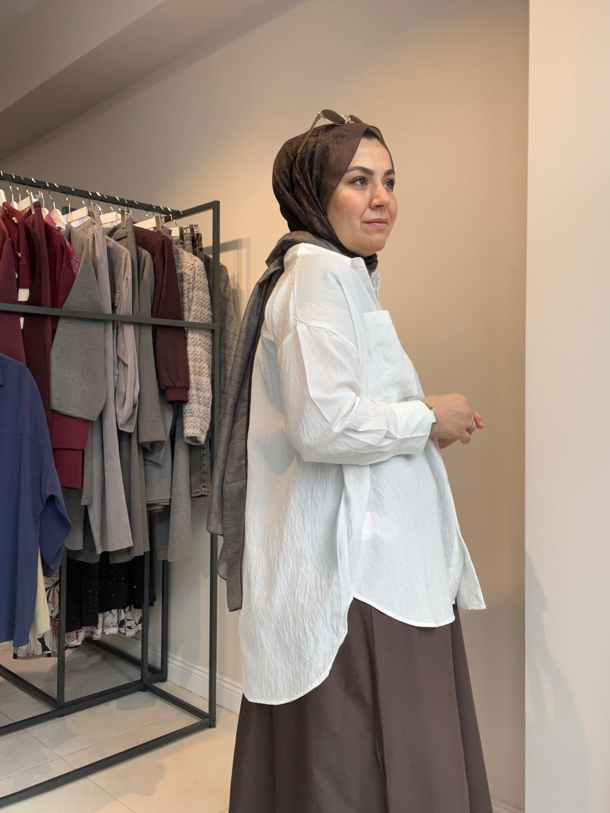 Keten karışımlı Işıltılı Gömlek