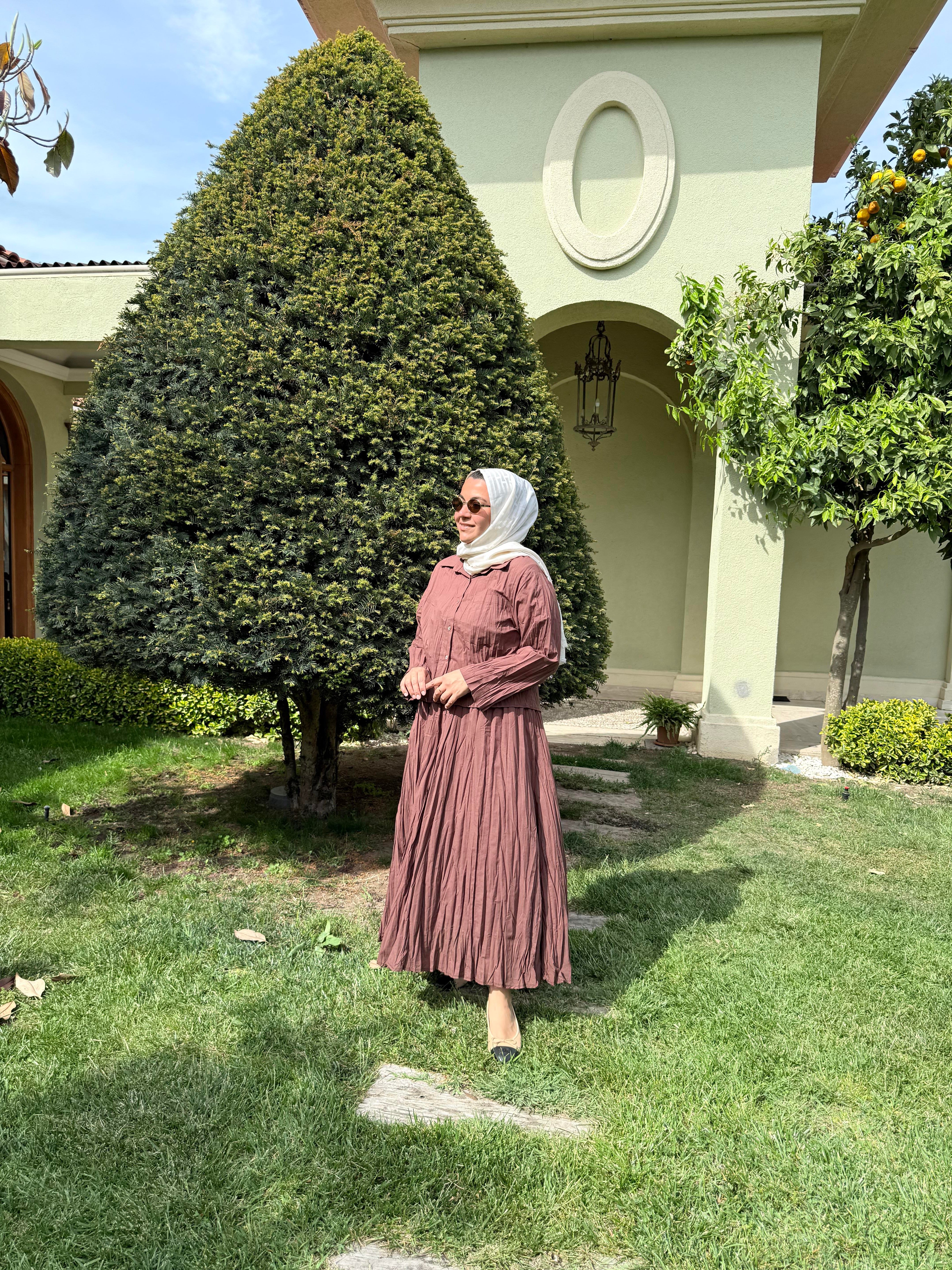 Kraş Etekli Takım Kahverengi
