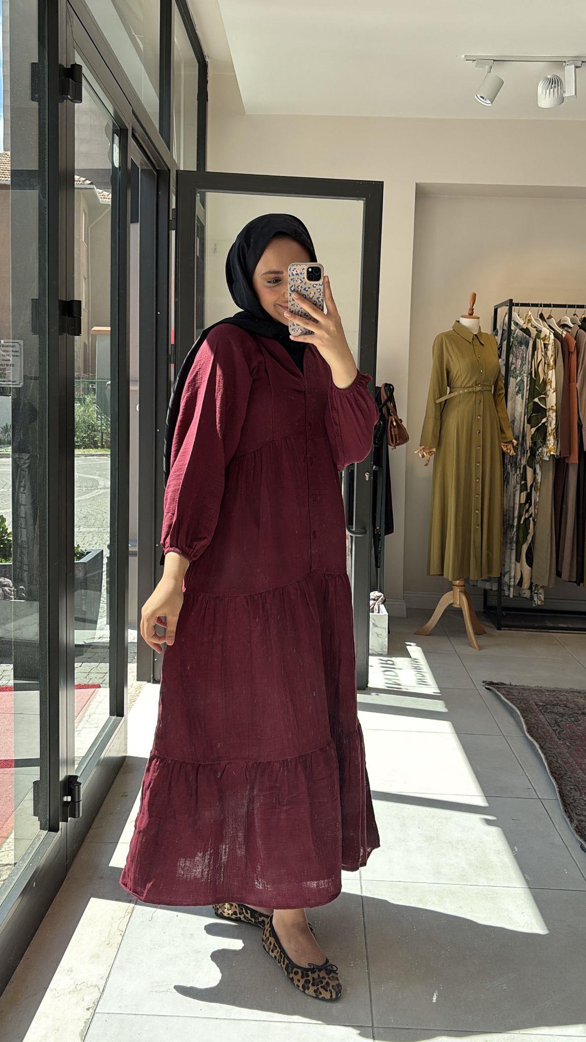 Müslin Elbise Bordo