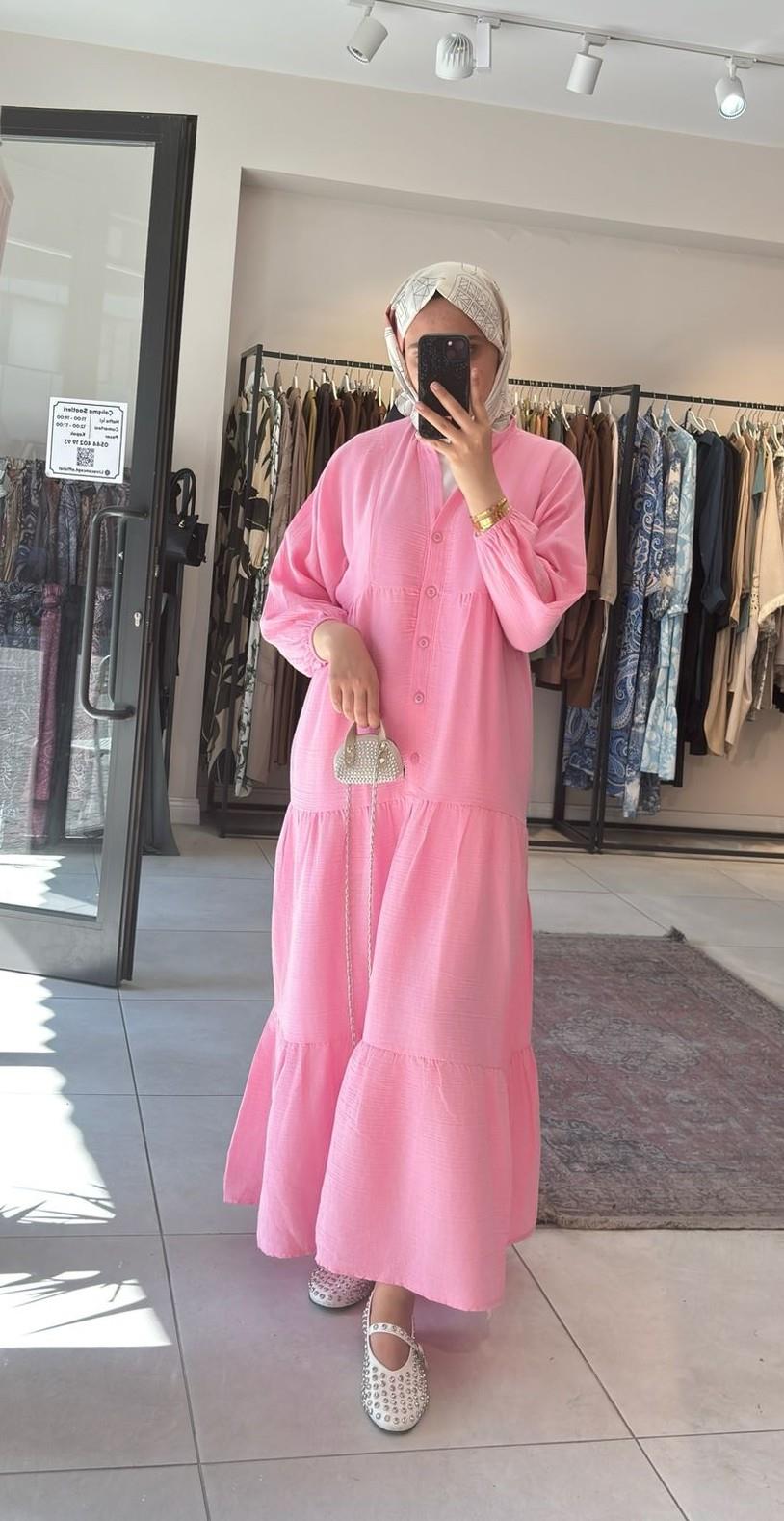 Müslin Elbise Pembe