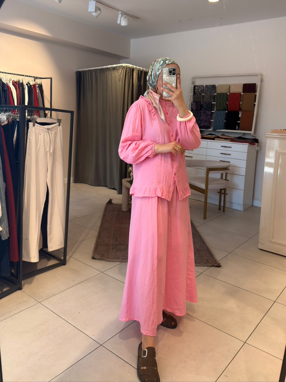 Müslin Etekli Takım Pembe