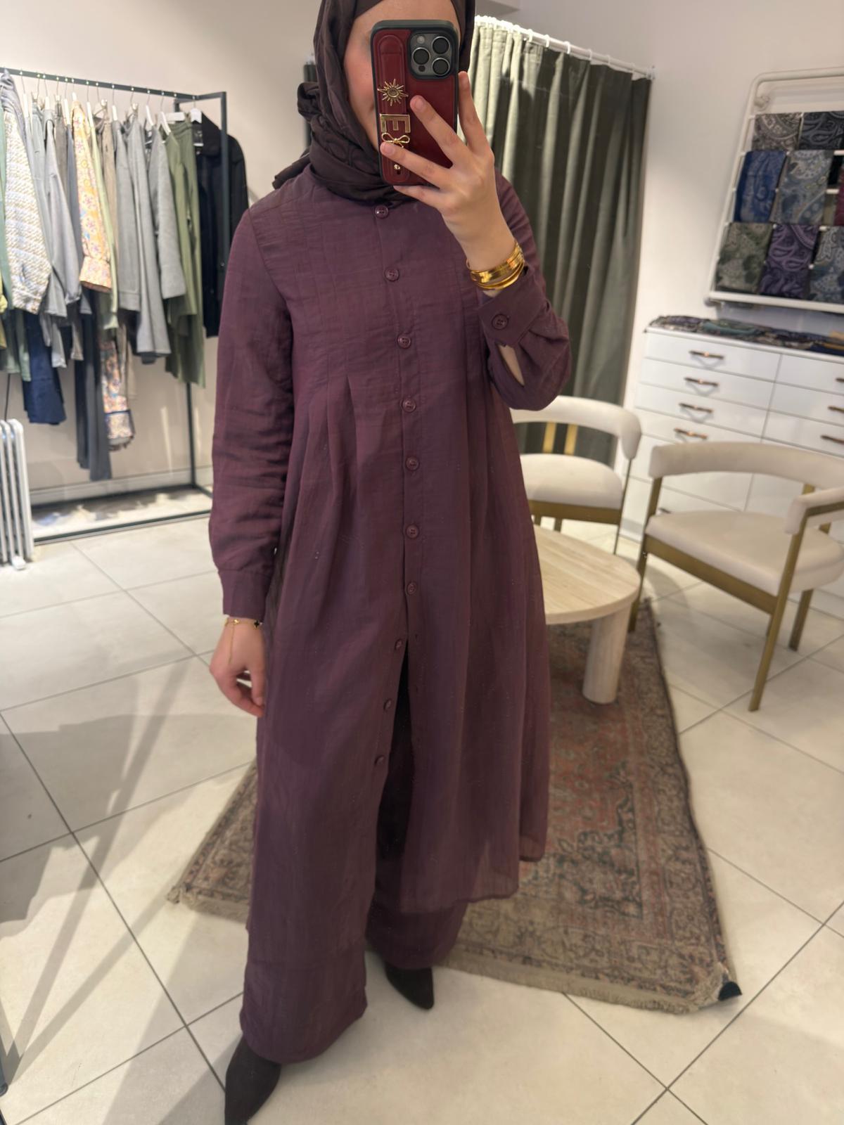 Organze Tesettür Takım-Gülkurusu