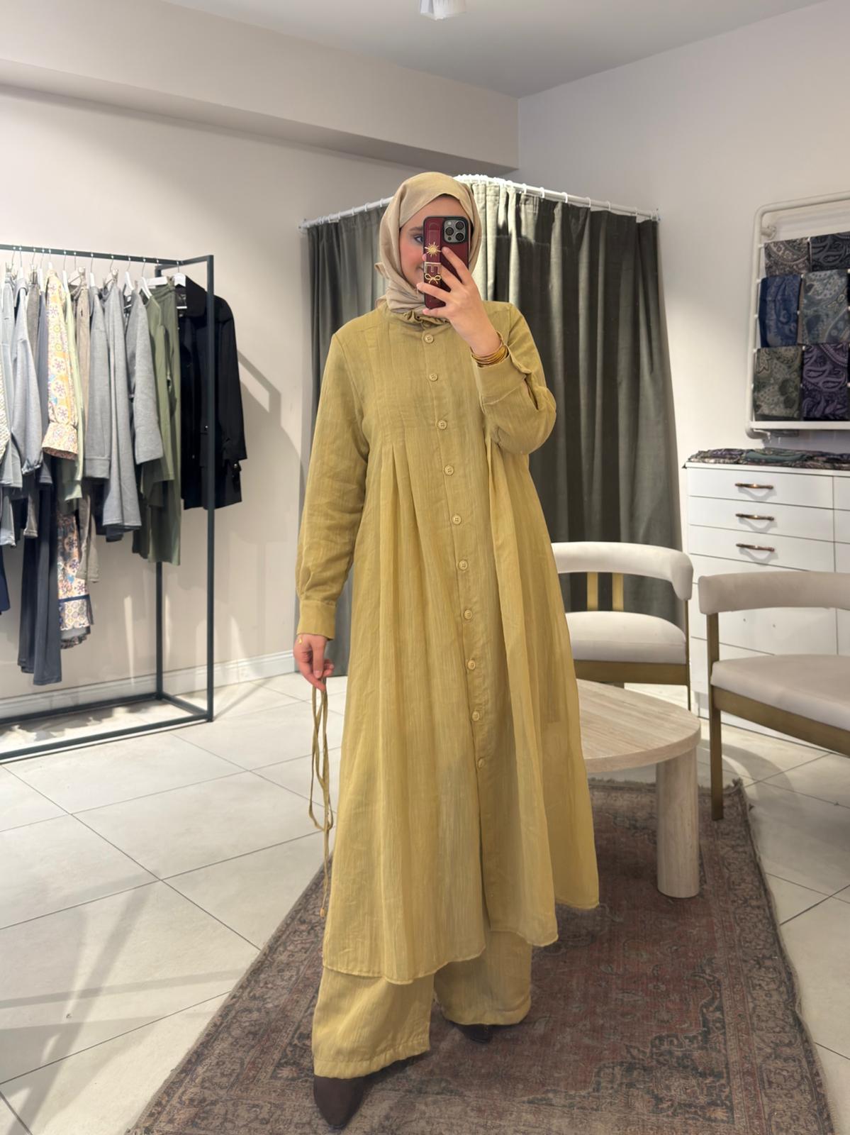 Organze Tesettür Takım Sarı