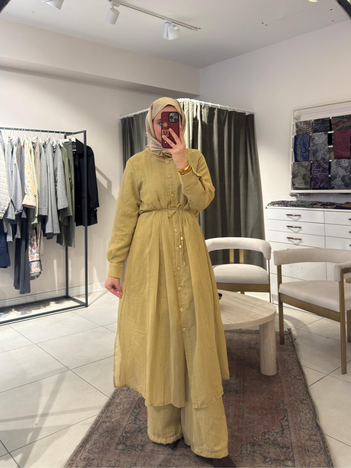 Organze Tesettür Takım Sarı