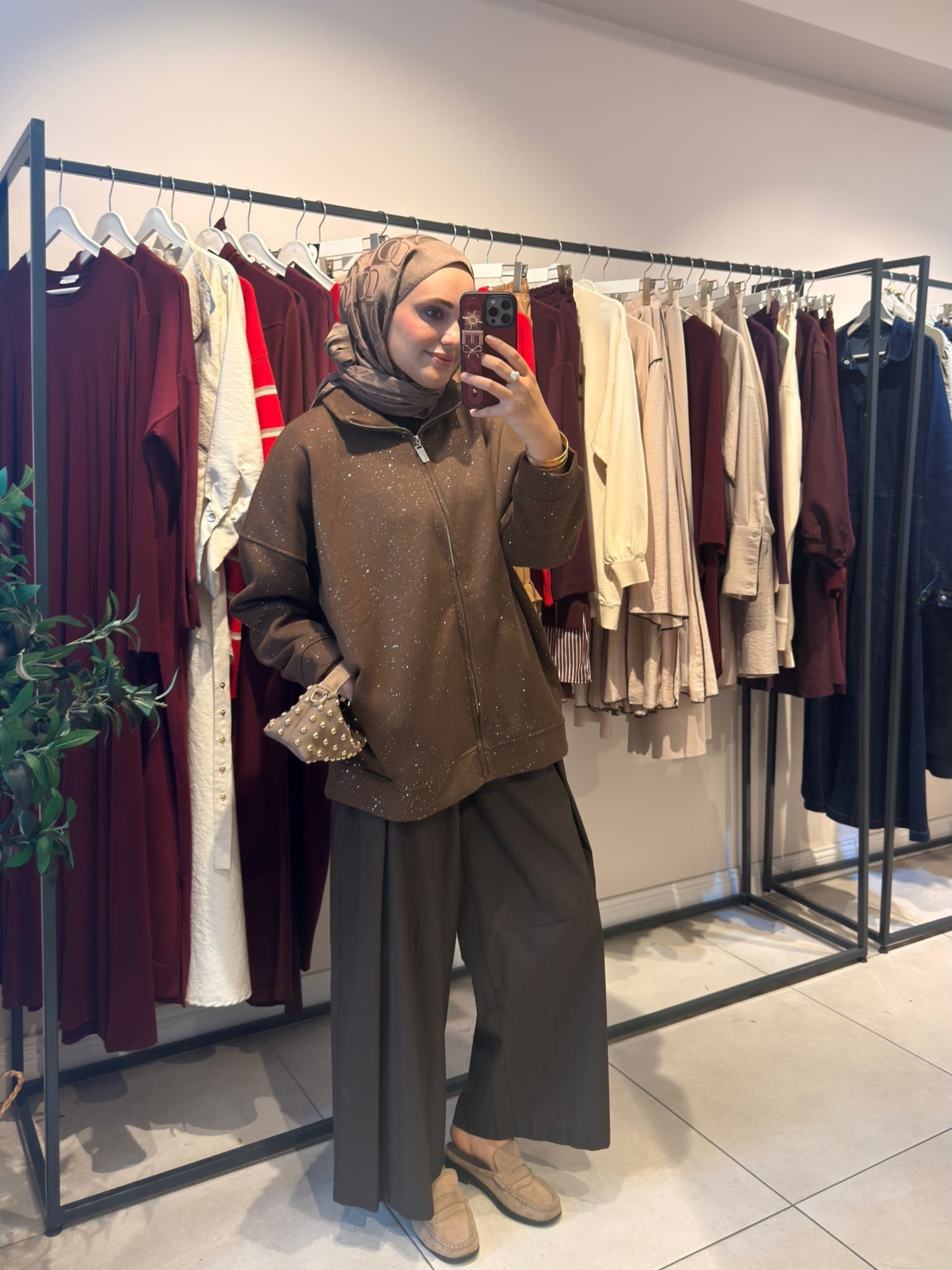 Simli Hırka Kahverengi