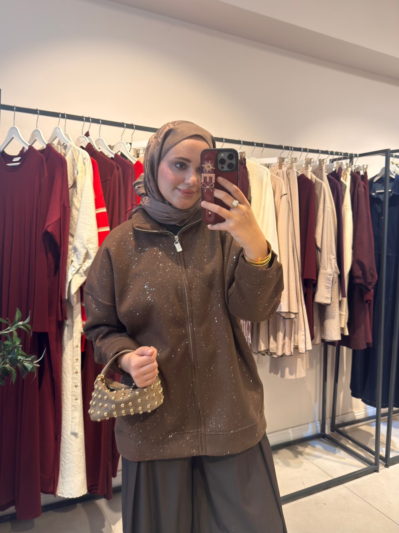 Simli Hırka Kahverengi