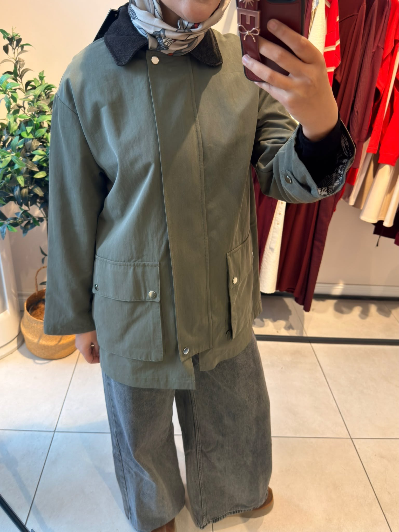Süet Yaka Premium Trençkot Haki