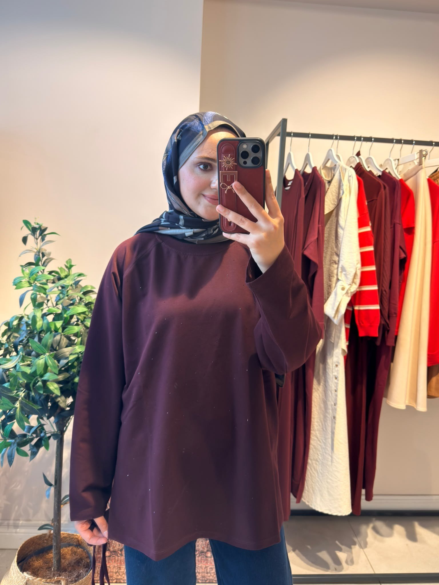 Taş Detay Sweat Bordo