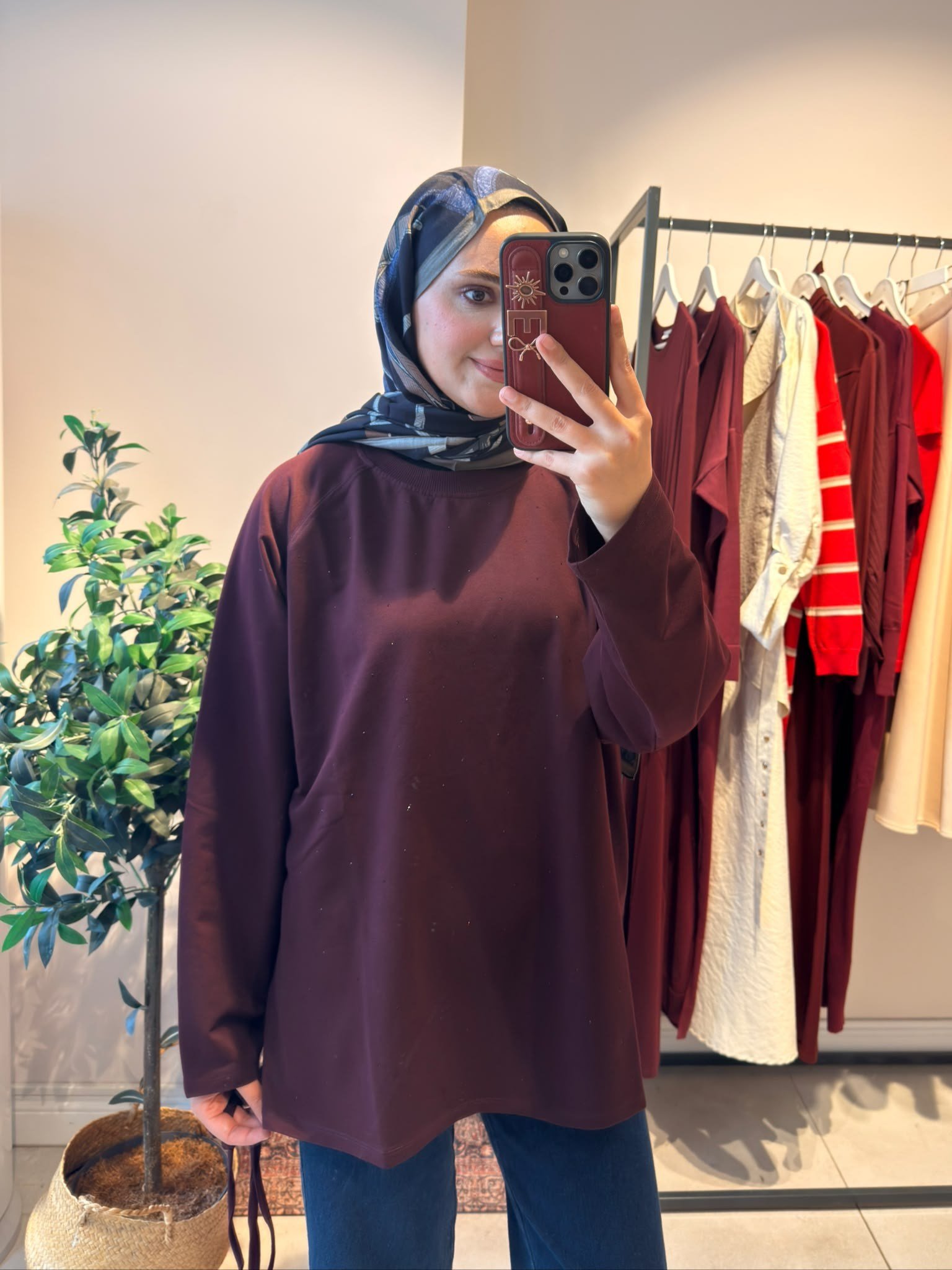 Taş Detay Sweat Bordo
