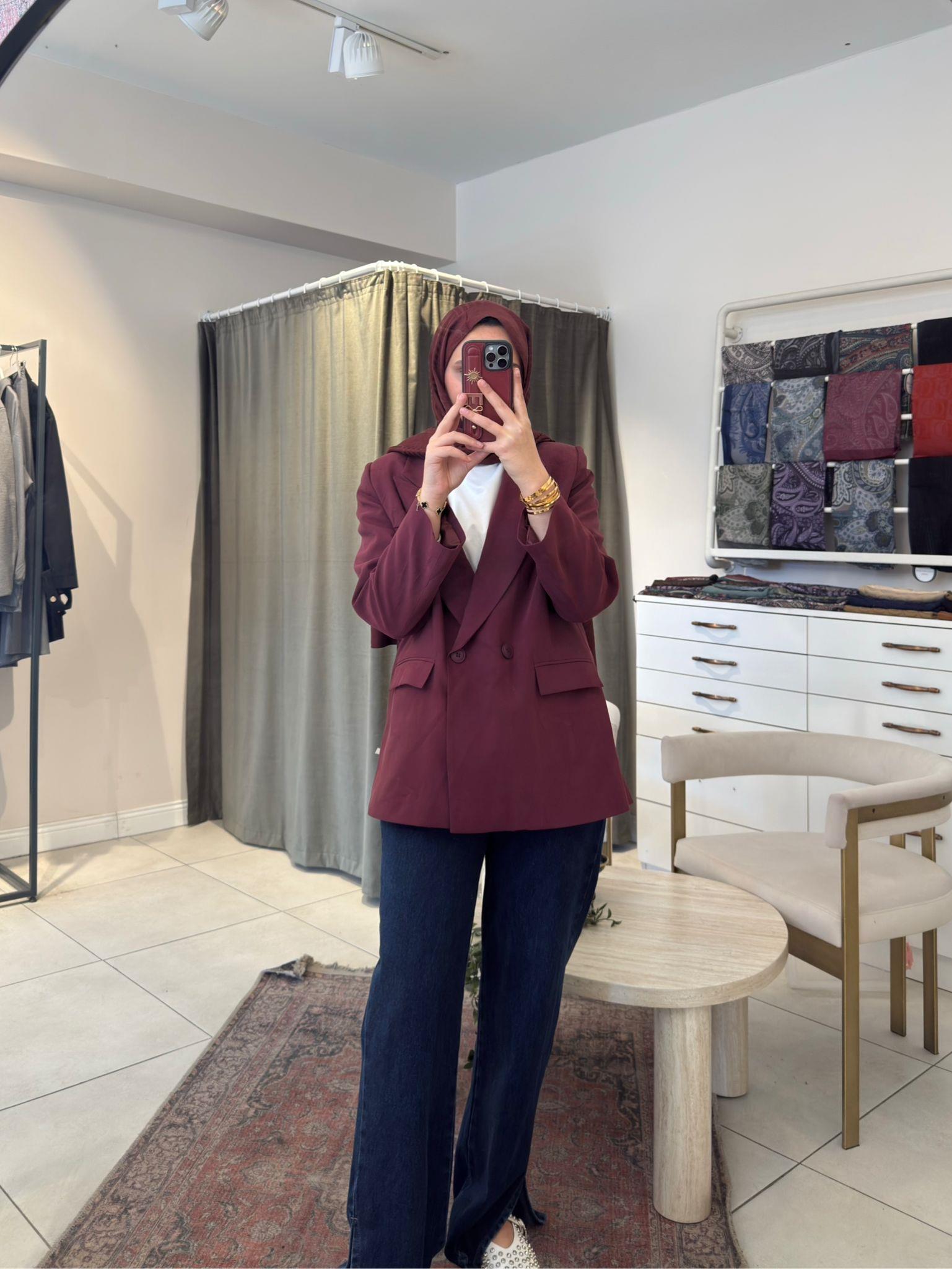 Tensel Blazer Ceket Bordo