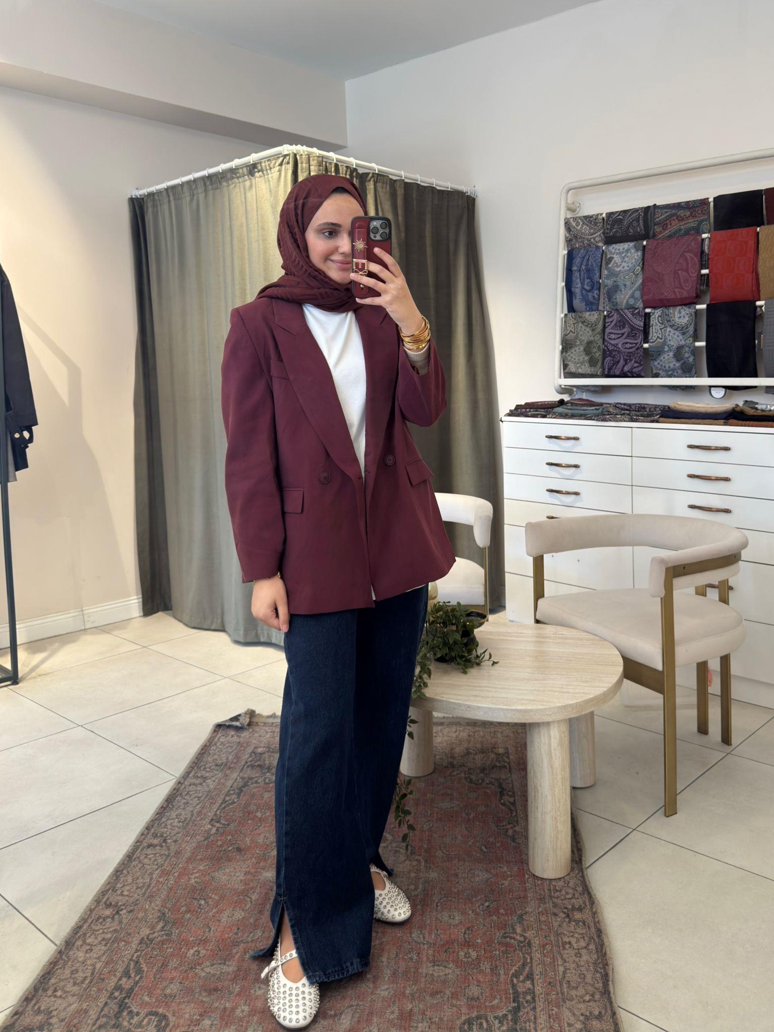 Tensel Blazer Ceket Bordo
