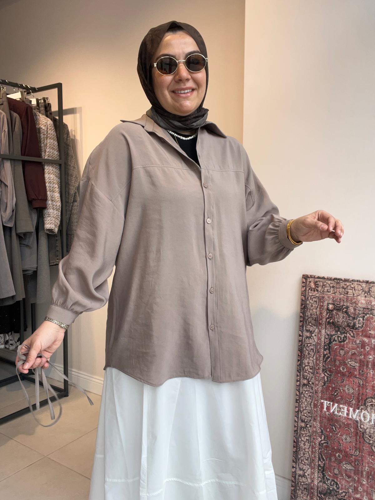 Tensel Oversize Gömlek Vizon