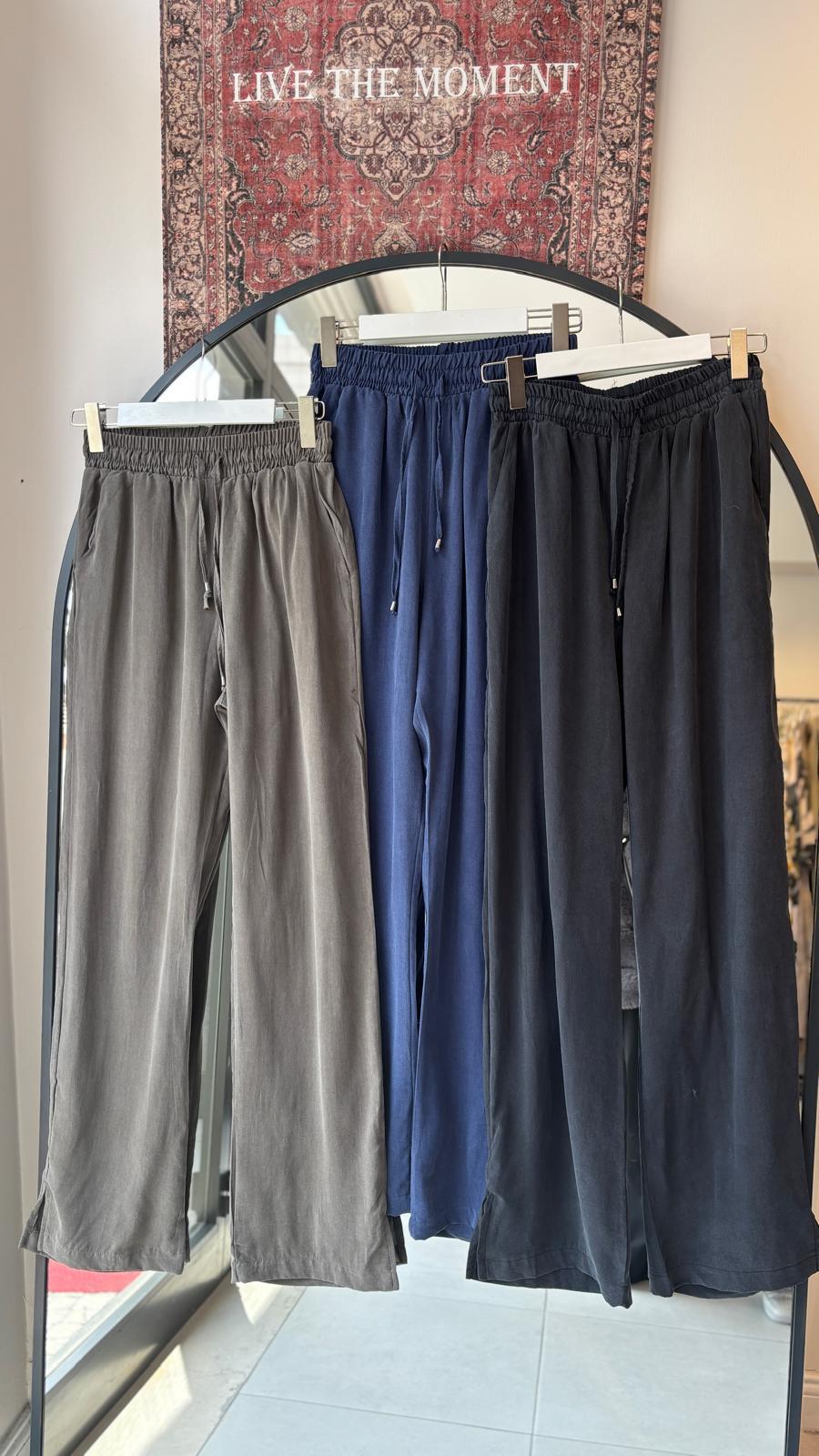 Tensel Yırtmaçlı Pantolon Lacivert