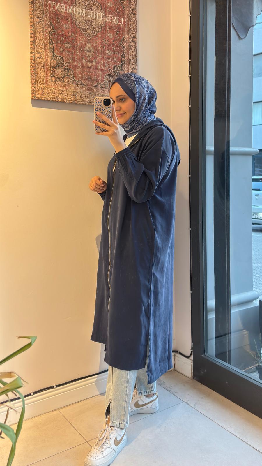 Uzun Fermuarlı Kap Lacivert