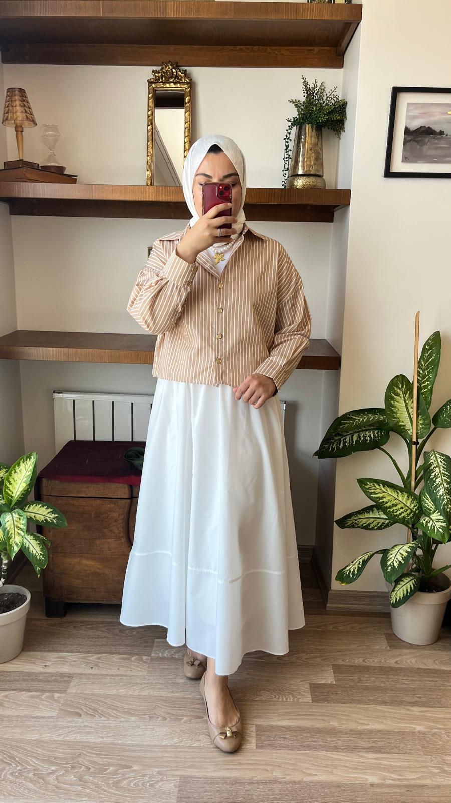 Yaz Kloş Etek Beyaz