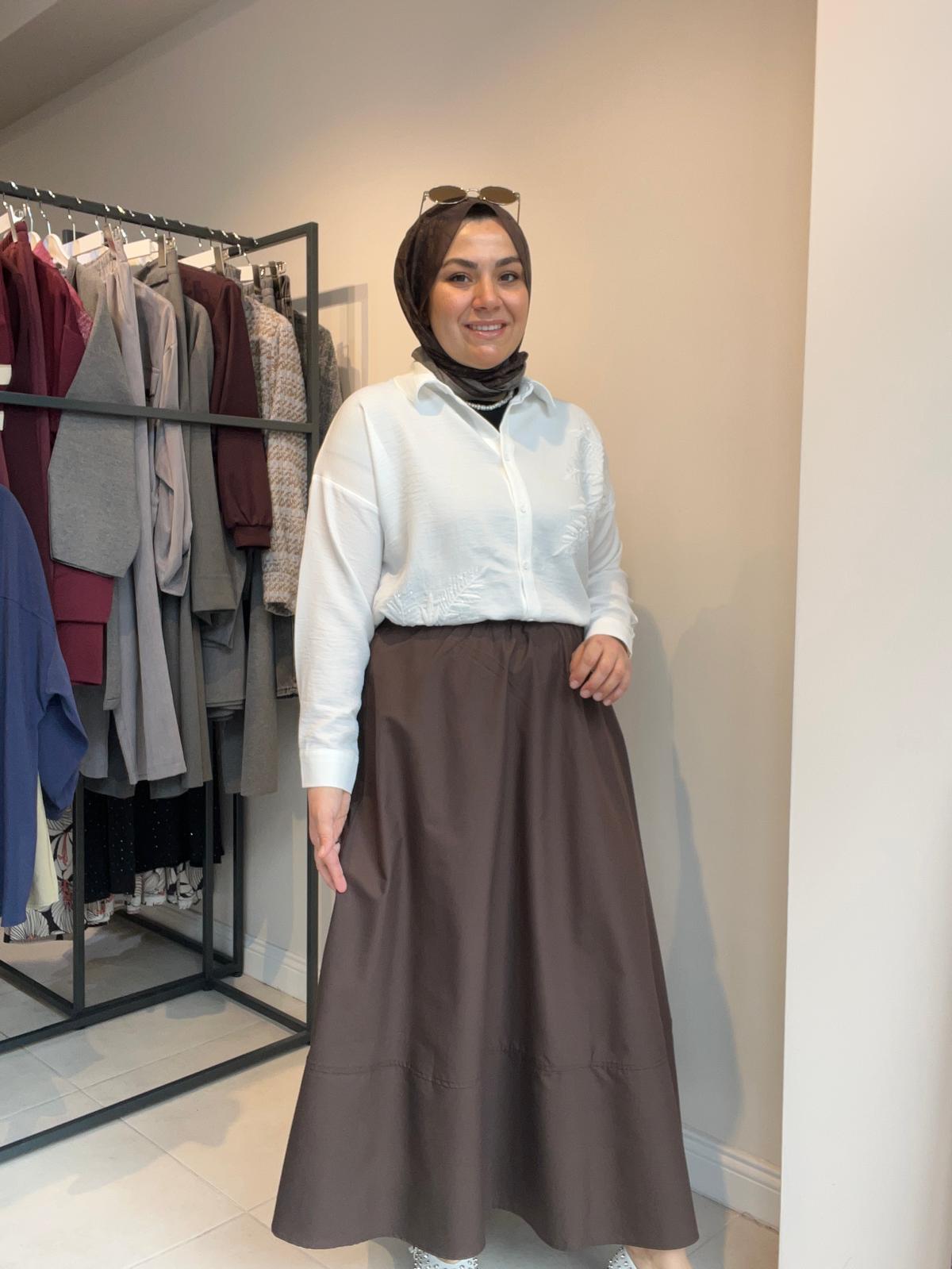 Yaz Kloş Etek Kahverengi