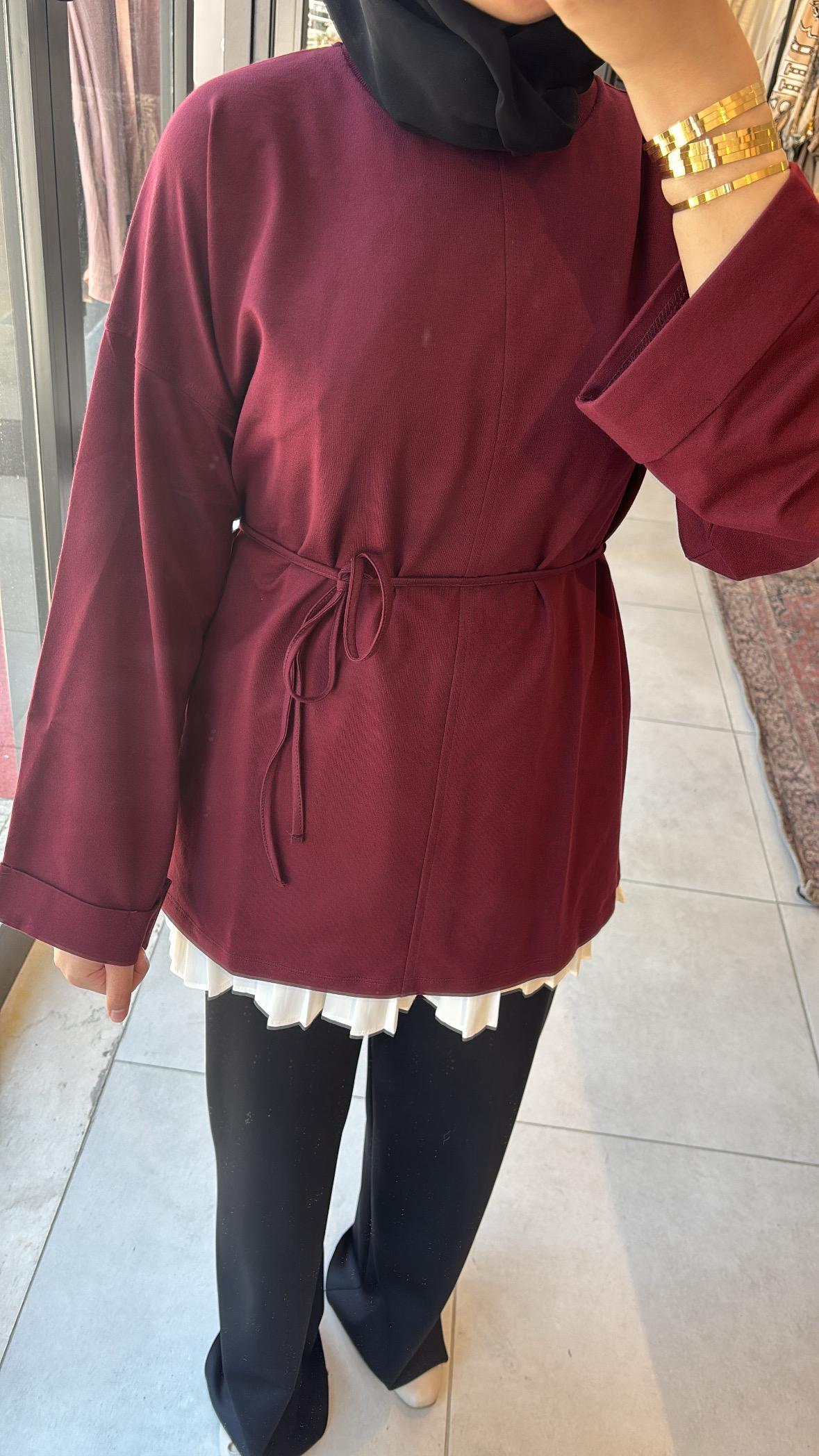 Yırtmaç Detaylı Sweat Bordo