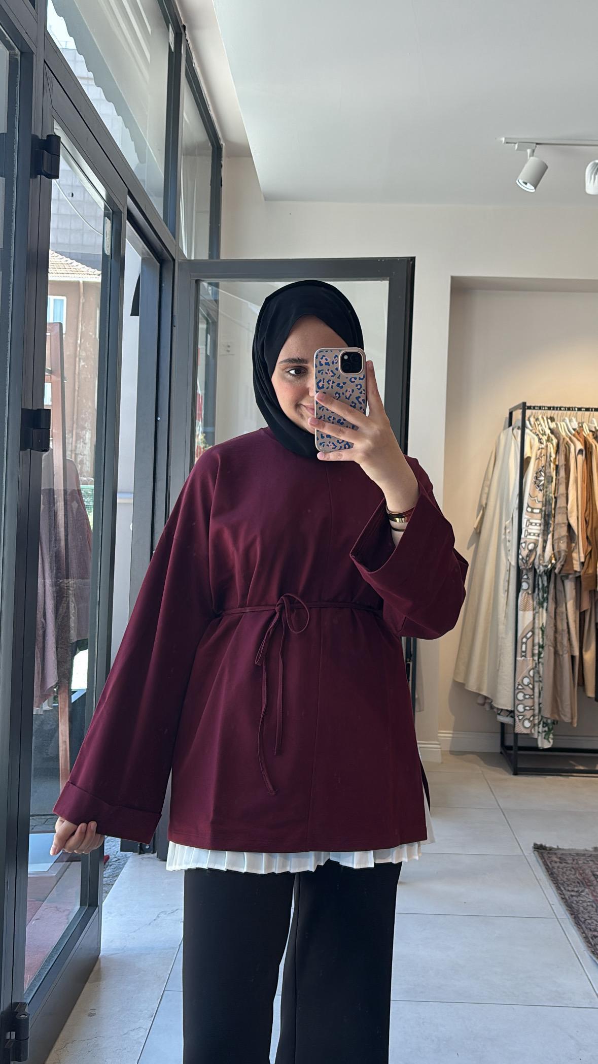 Yırtmaç Detaylı Sweat Bordo