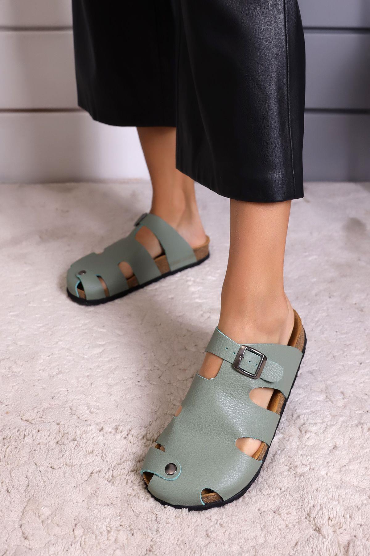 BARİ HAKİKİ DERİ ORTOPEDİK MANTAR TABAN UNISEX TERLİK