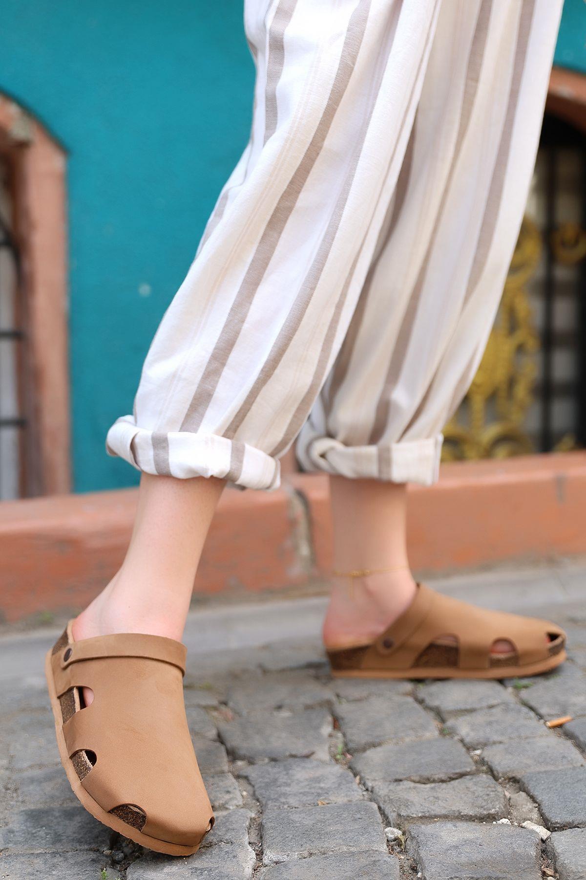 CENOVA HAKİKİ DERİ MANTAR TABAN UNISEX SANDALET
