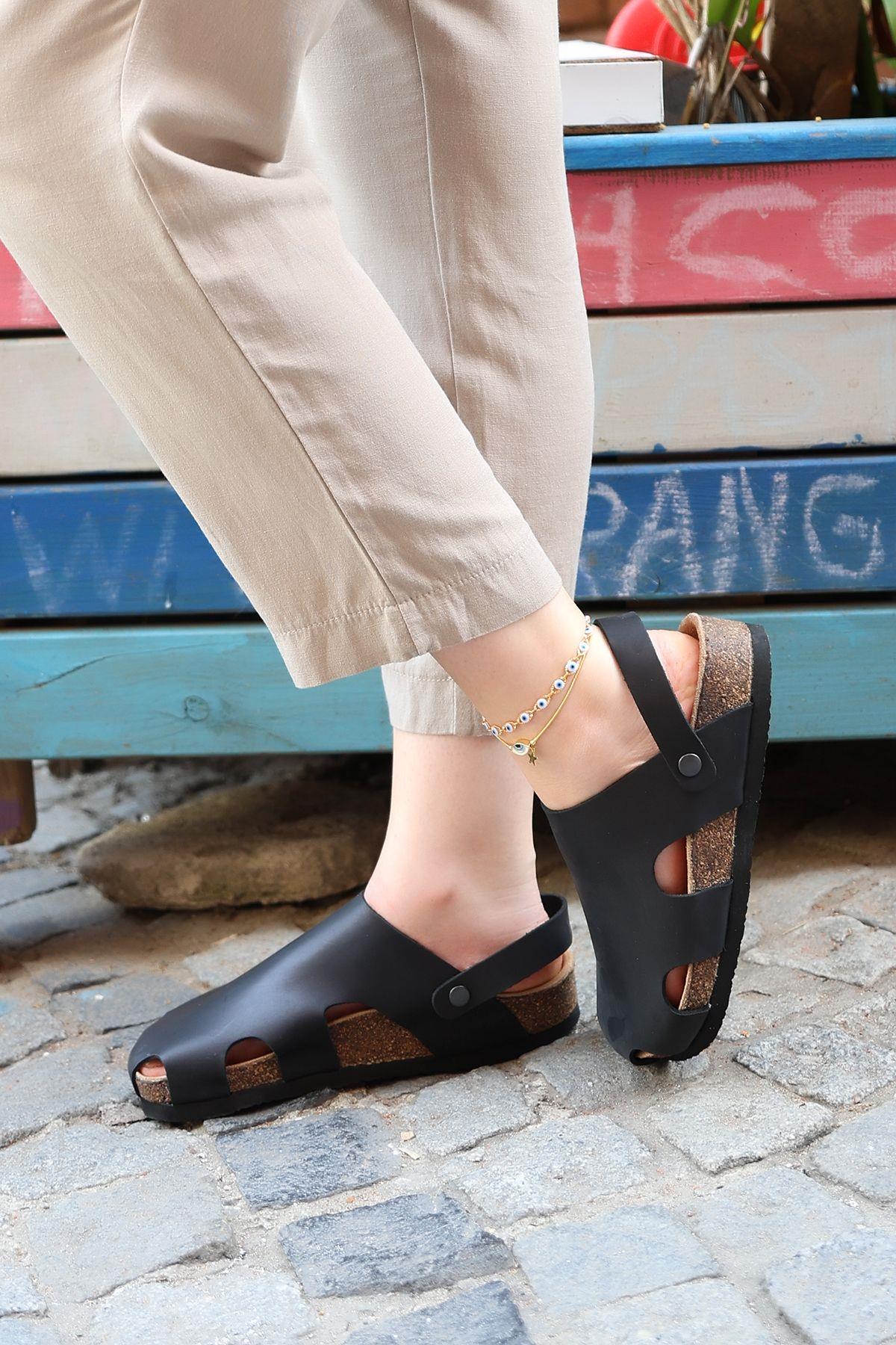 CENOVA HAKİKİ DERİ MANTAR TABAN UNISEX SANDALET