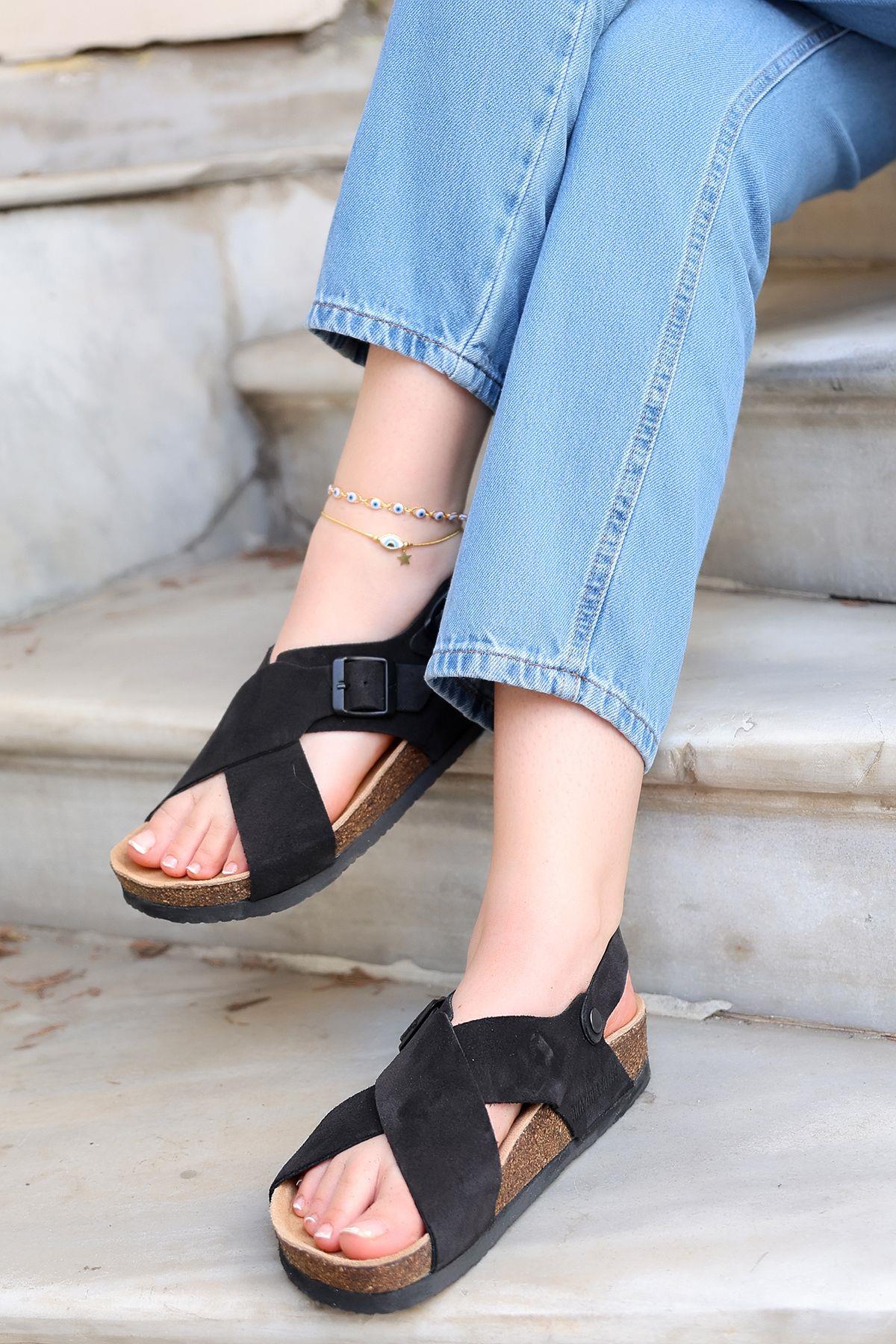 DUBAİ HAKİKİ DERİ MANTAR TABAN UNISEX SANDALET