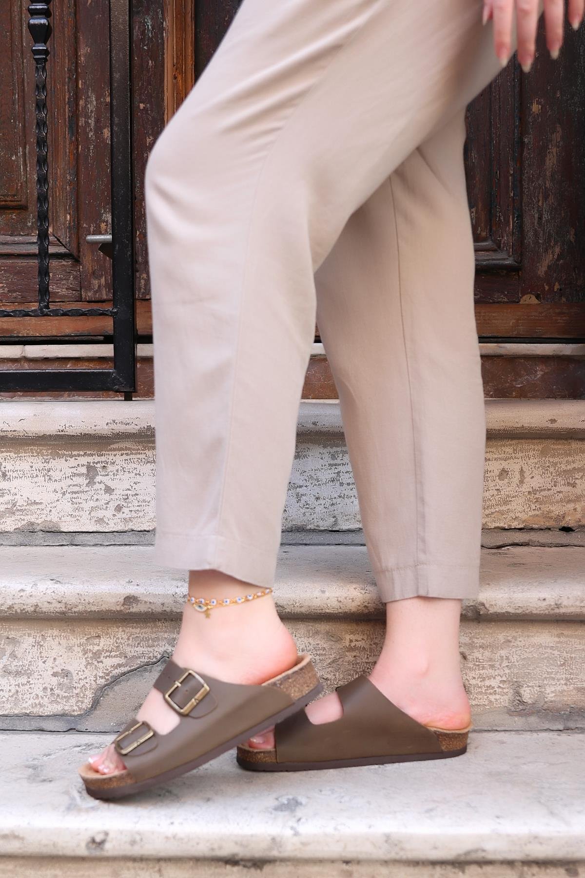 NAPOLİ HAKİKİ DERİ MANTAR TABAN UNISEX TERLİK