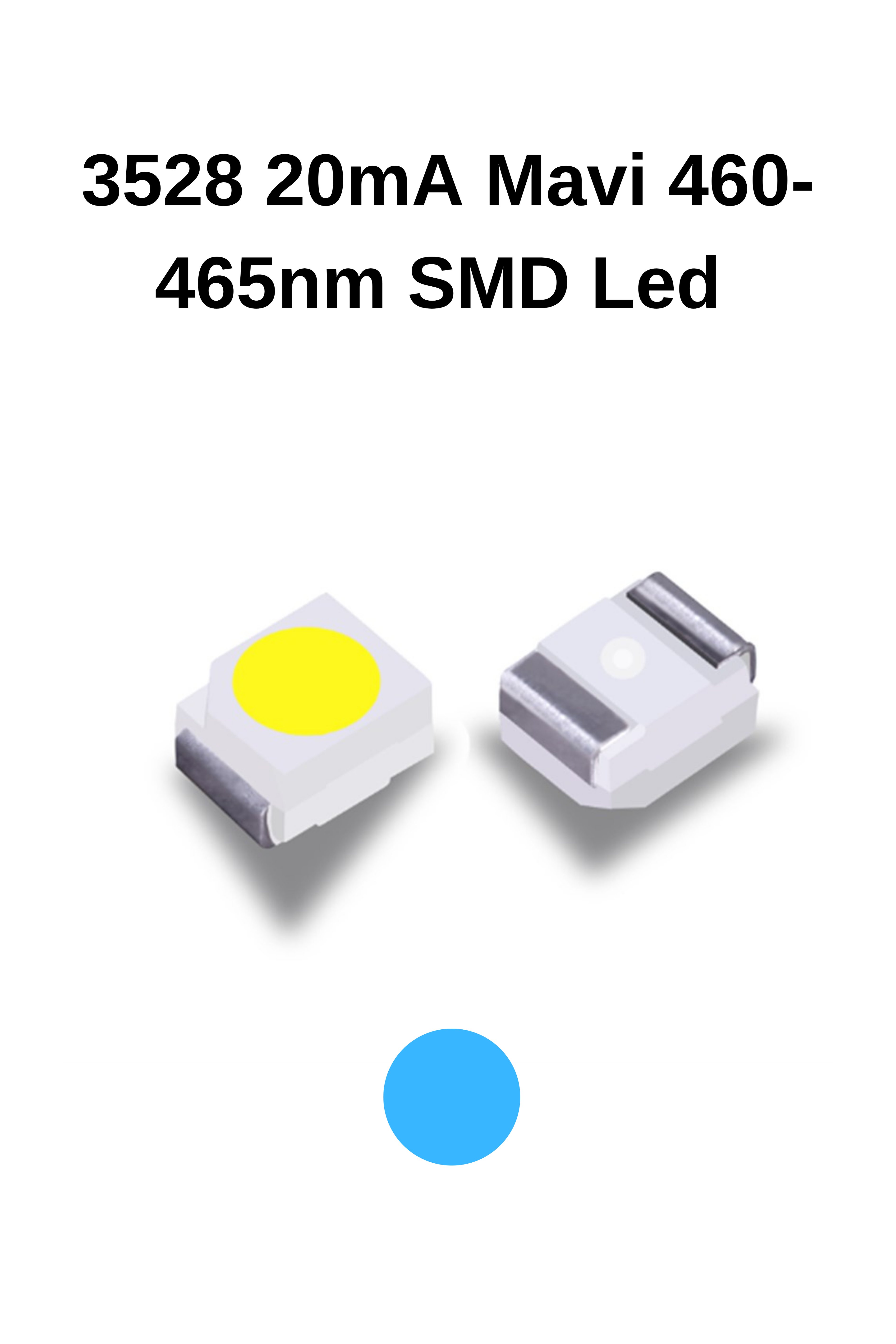 3528 Mavi 0.06W, 2.8-3.4V, 20mA, 460-465nm, 400-500mcd  SMD Led 