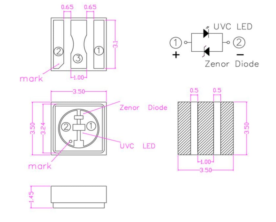 3535 UVC 280nm 2-4mW 6V 40mA 